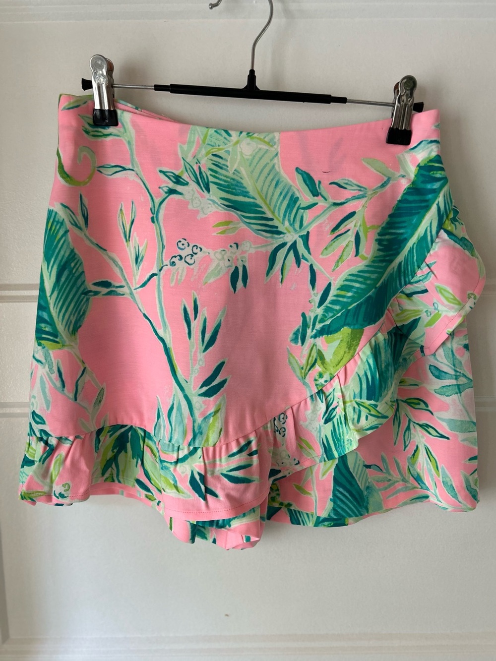 Lilly Pulitzer Sz 0 Faye Pink Tropical Print Ruffle Skort Resort Vacation Coaral